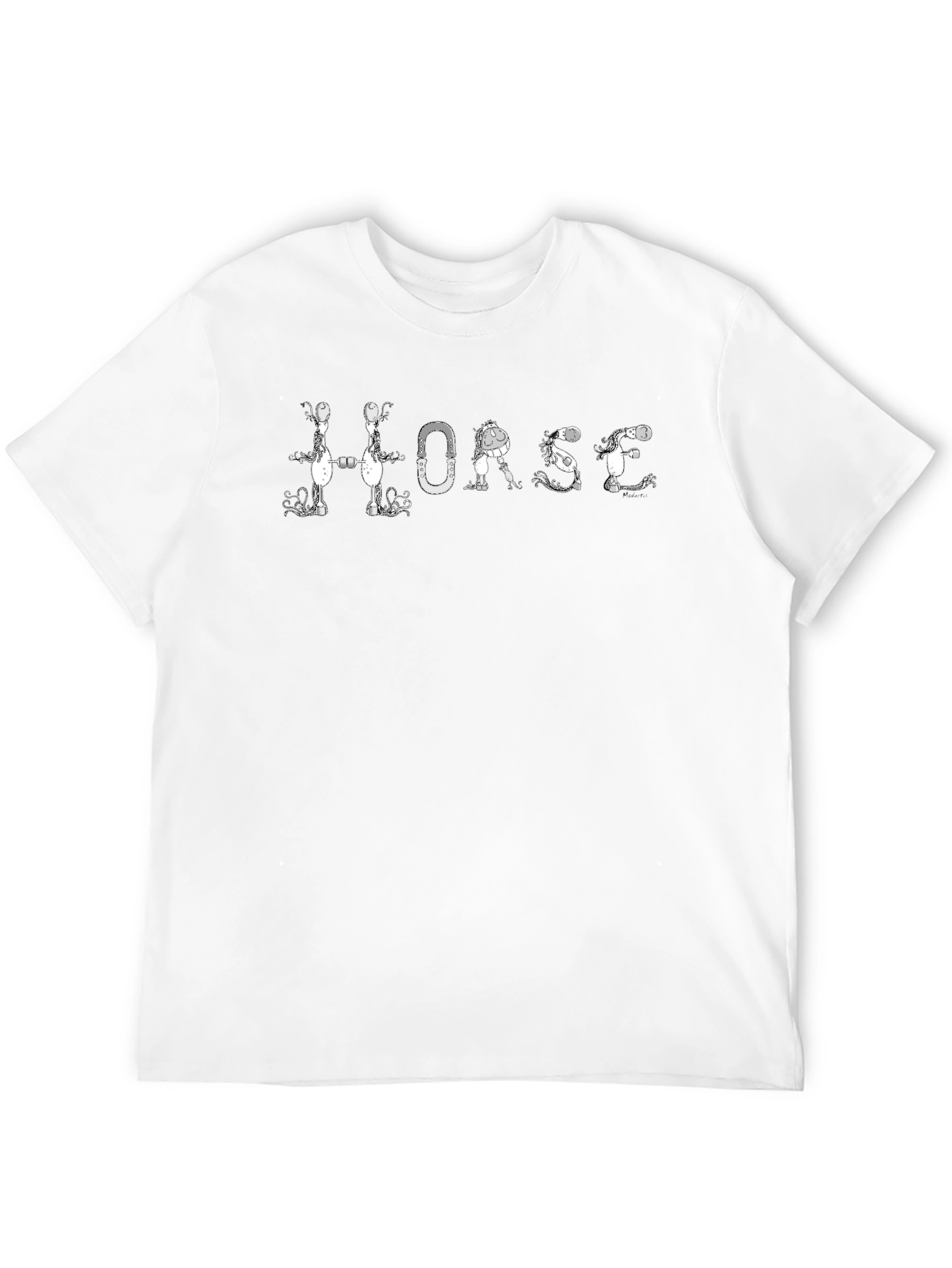 Horse Letter Graphic Black Tee Shirt