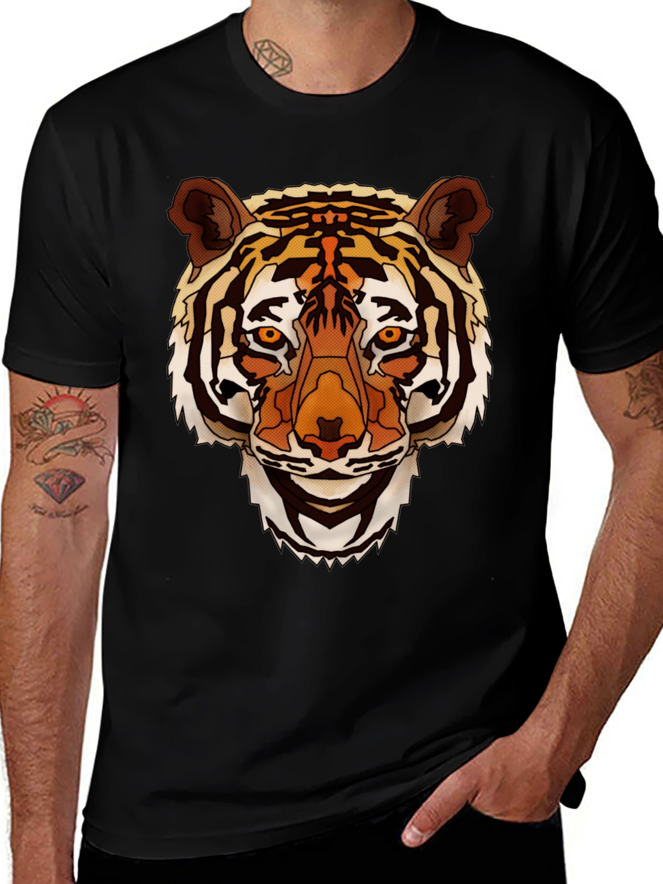 Tiger Graphic Print Mens Black T-Shirt