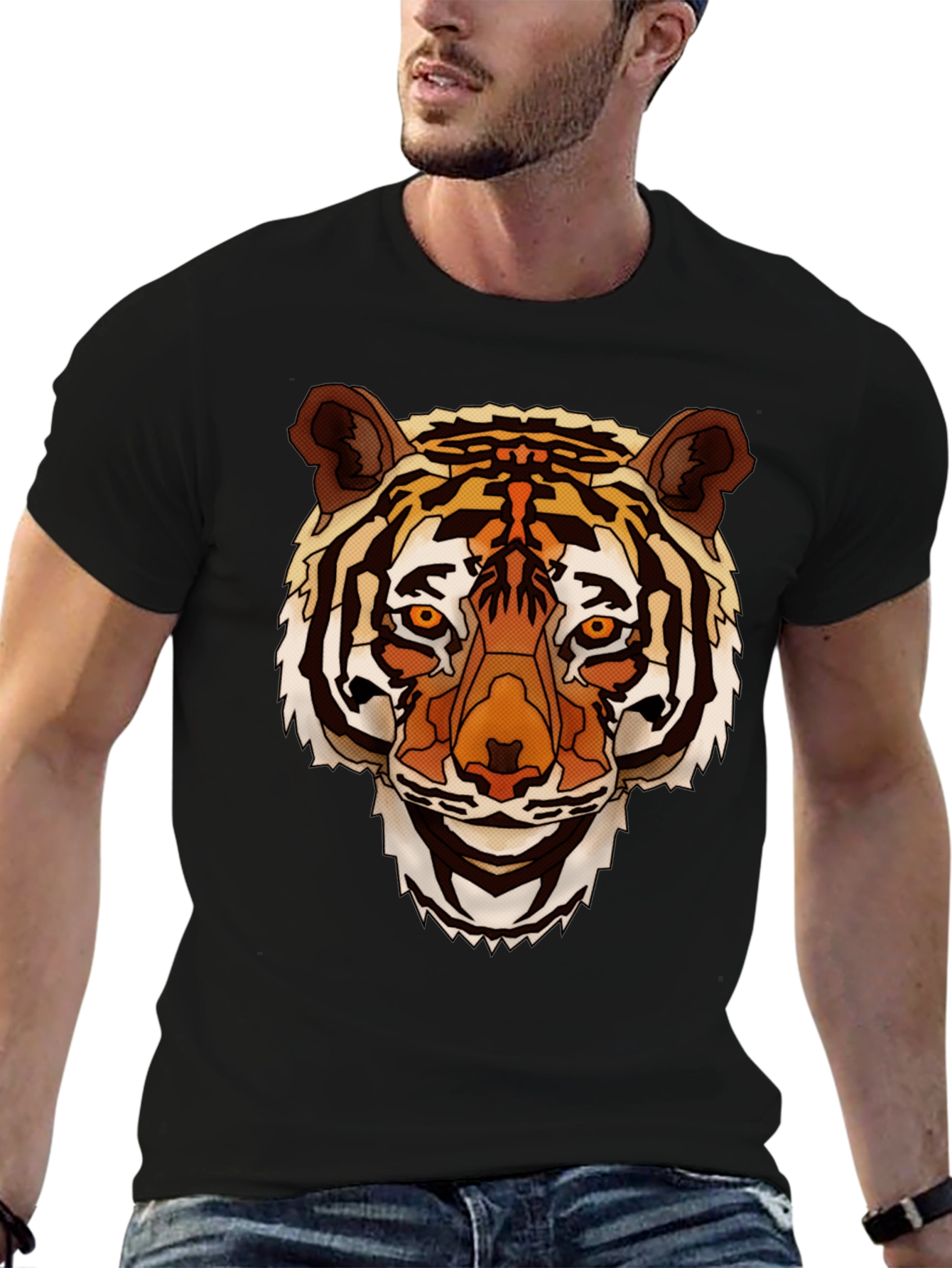 Tiger Graphic Print Mens Black T-Shirt