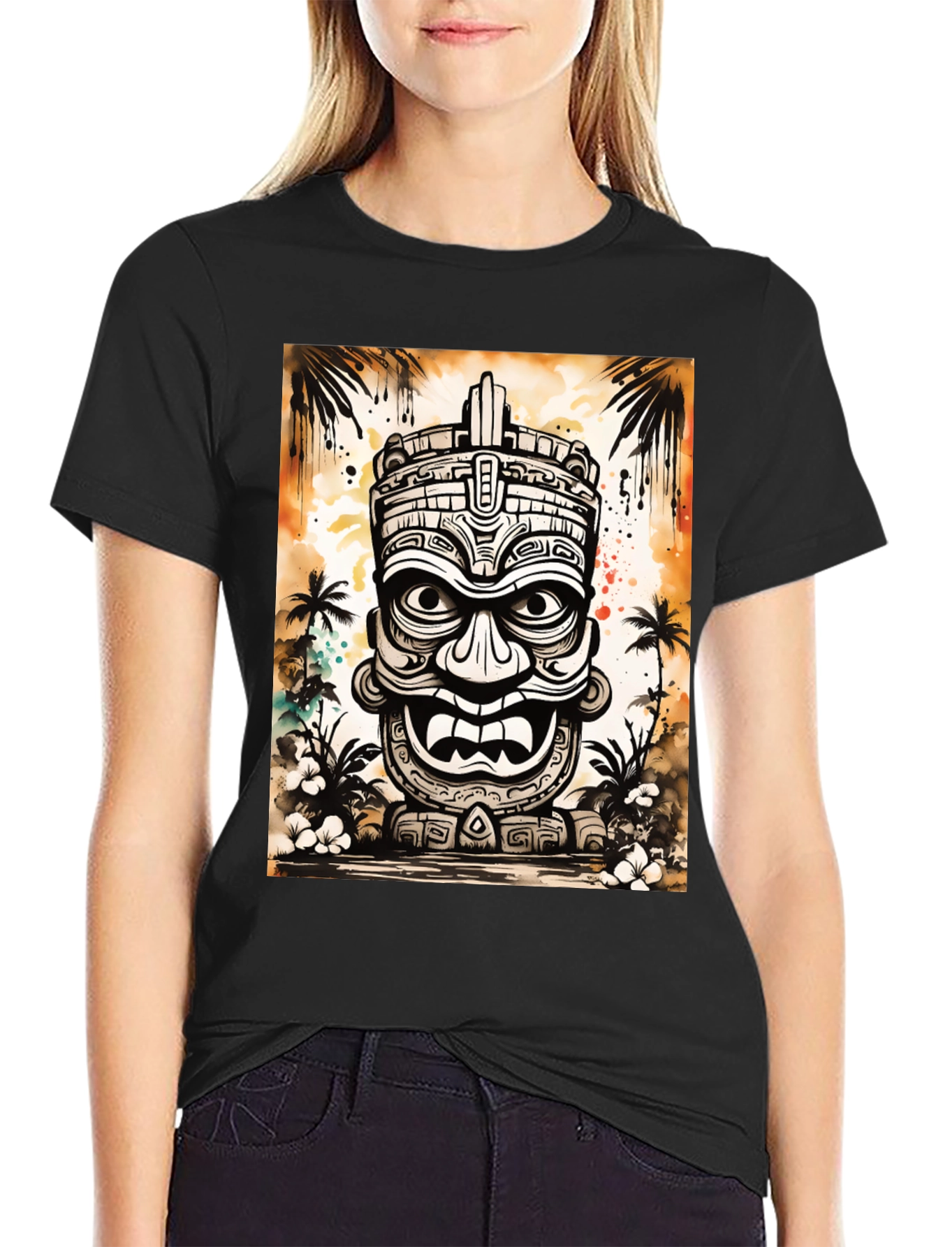 Hawaiian Tiki Mask Graphic Tee - Island Style