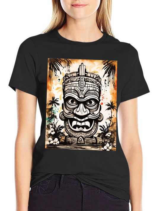 Hawaiian Tiki Mask Graphic Tee - Island Style