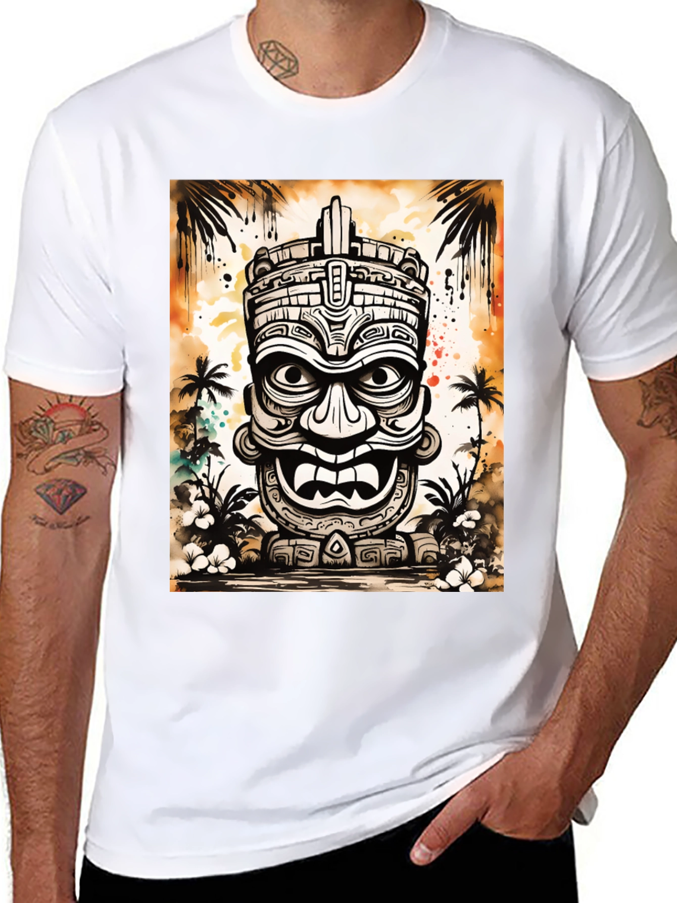Hawaiian Tiki Mask Graphic Tee - Island Style