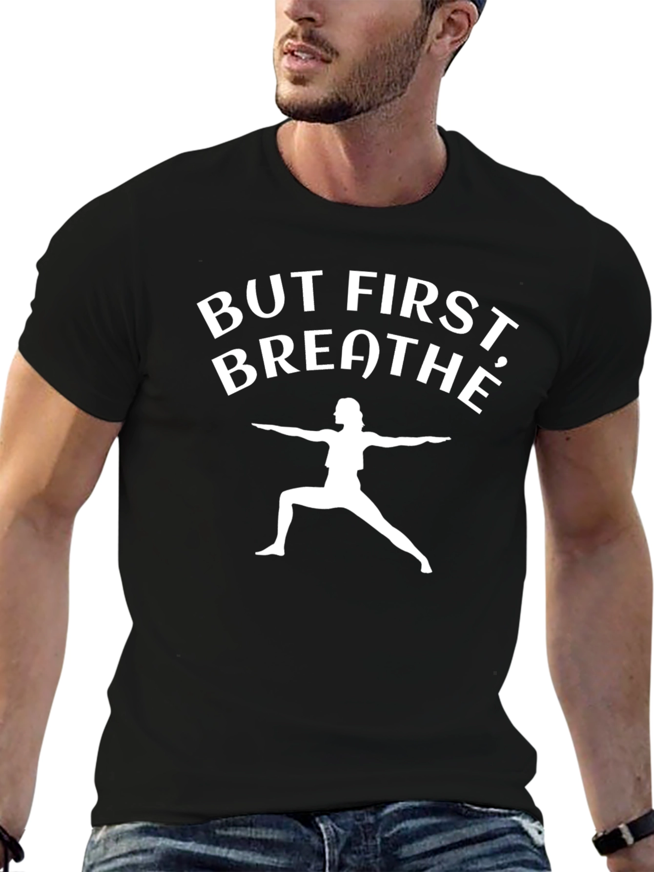 But First Breathe Yoga Black Graphic T-Shirt