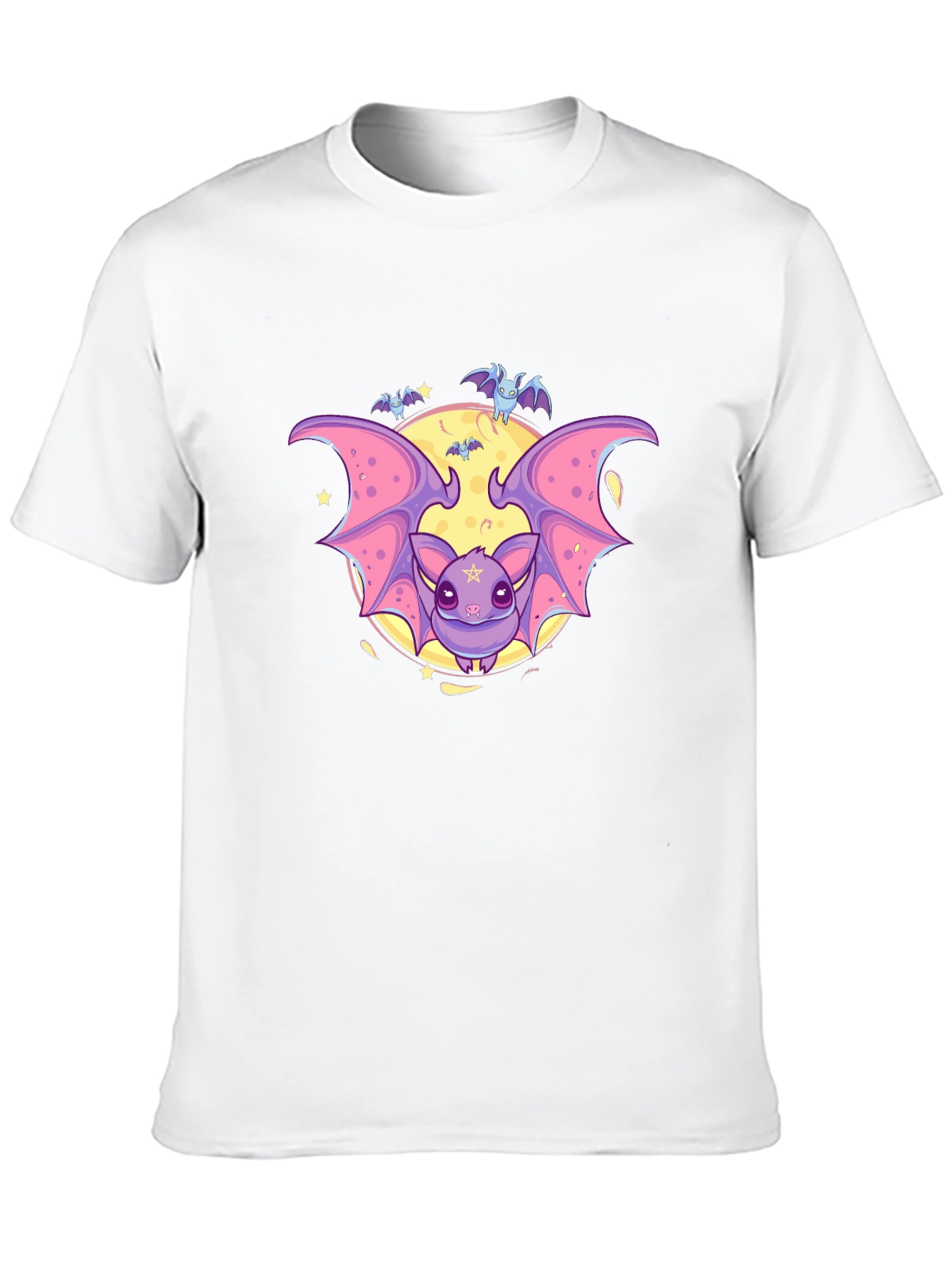 Cute Cartoon Bat Graphic Black T-Shirt