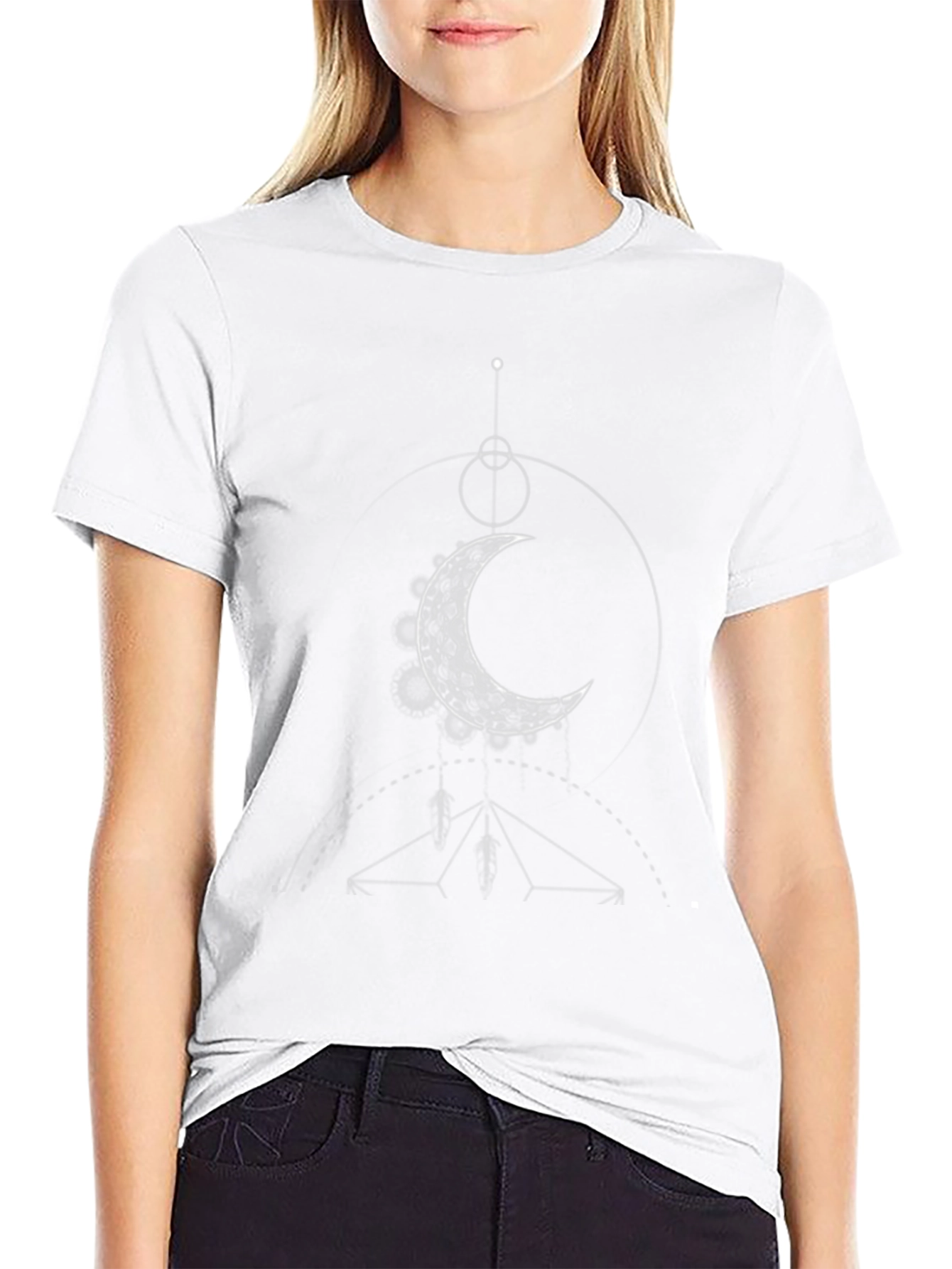 Geometric Moon Graphic Black T-Shirt