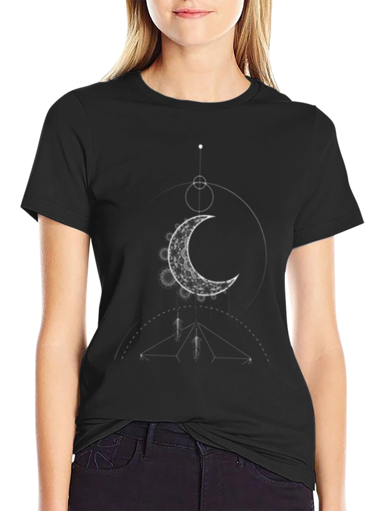 Geometric Moon Graphic Black T-Shirt
