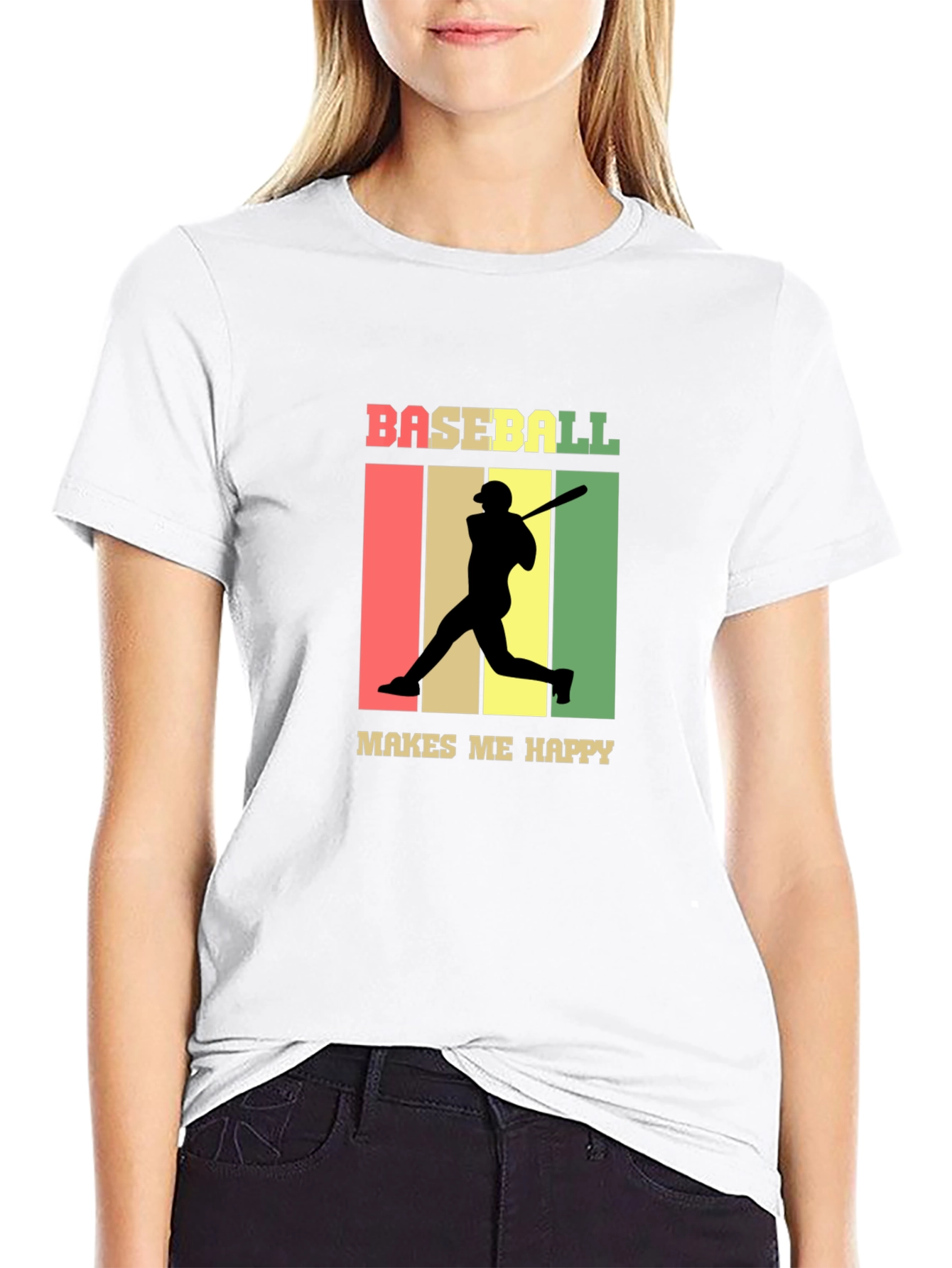 Baseball Makes Me Happy Retro Style T-Shirt