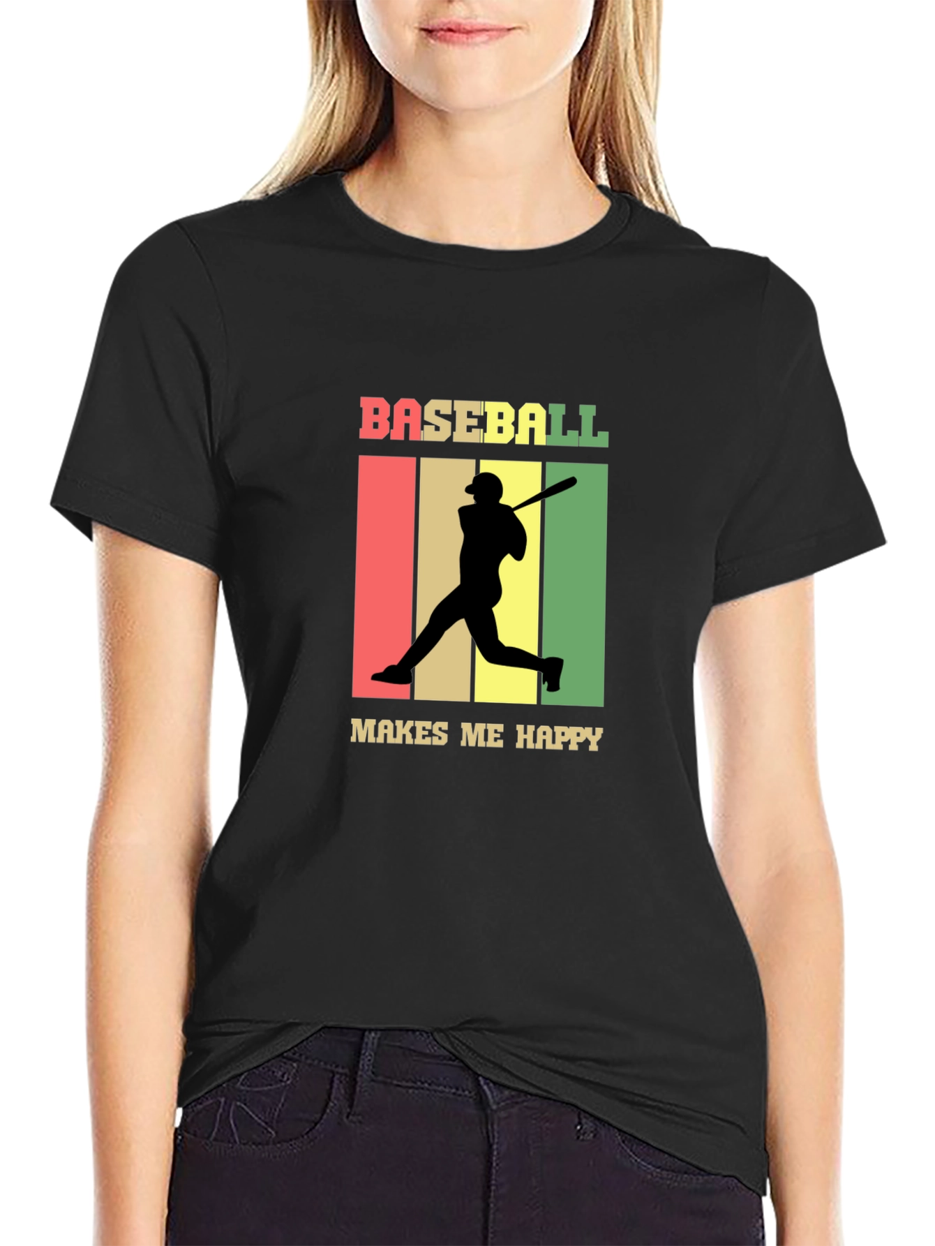 Baseball Makes Me Happy Retro Style T-Shirt
