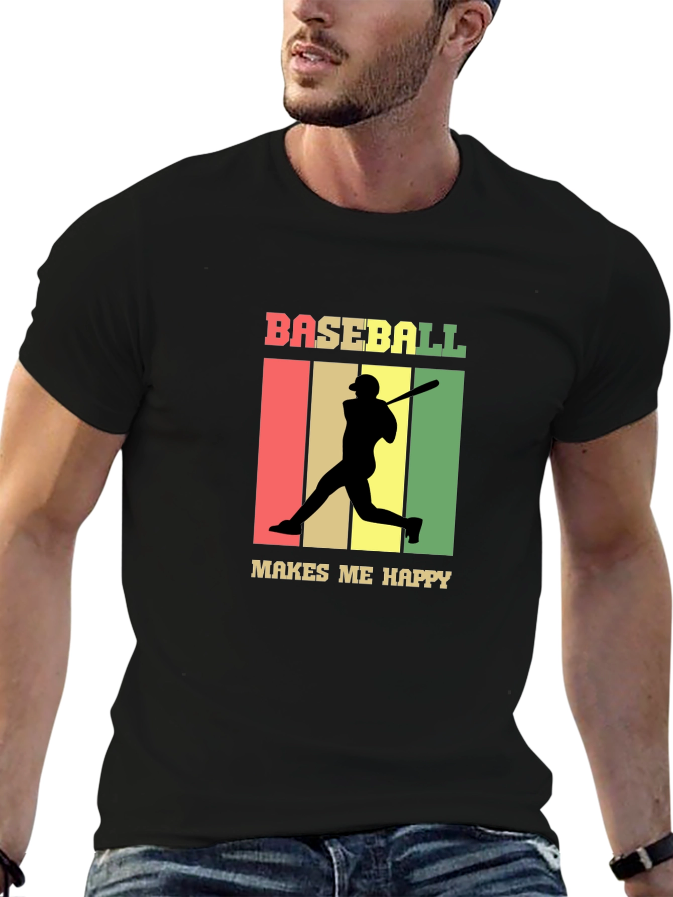 Baseball Makes Me Happy Retro Style T-Shirt