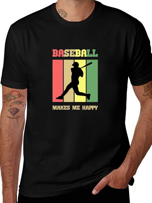 Baseball Makes Me Happy Retro Style T-Shirt
