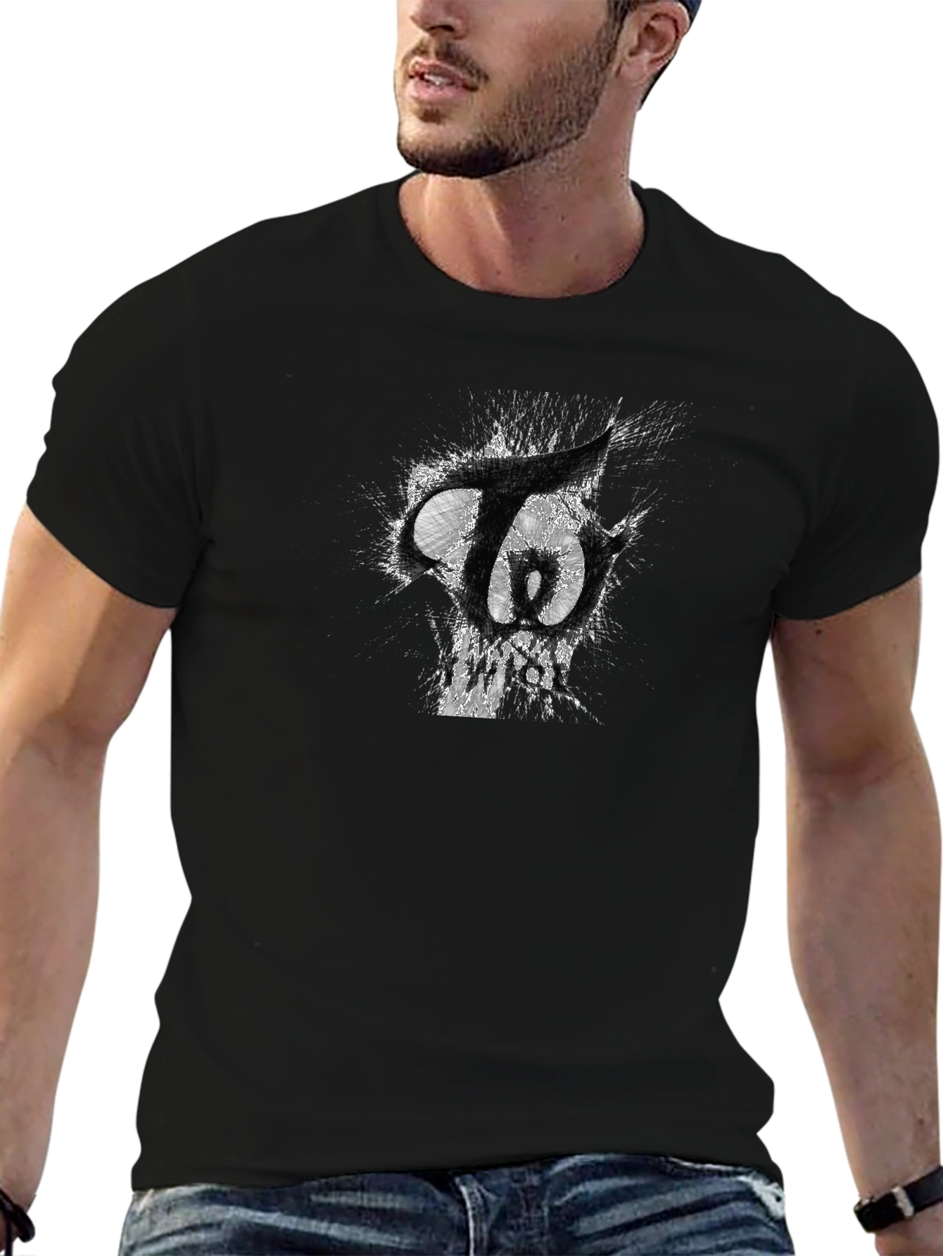 Black T-Shirt with Abstract Graphic Print