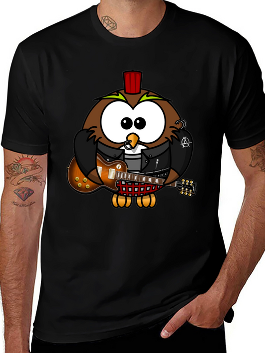 Cool Owl Guitarist Graphic T-Shirt