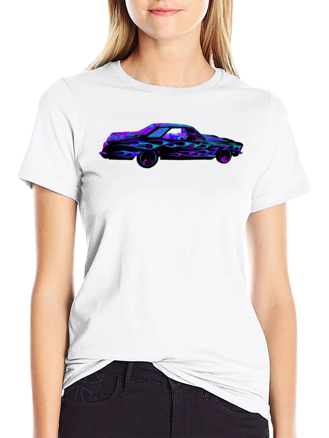 Flaming Car Graphic Tee - Bold Black T-Shirt