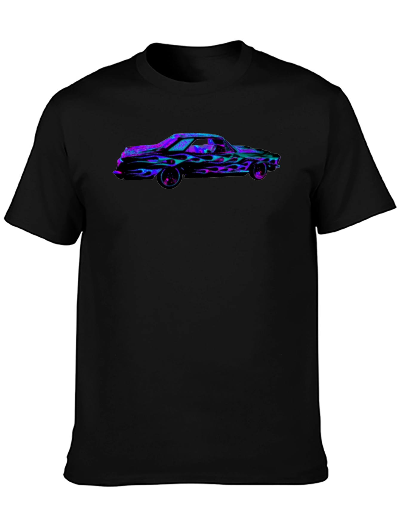 Flaming Car Graphic Tee - Bold Black T-Shirt