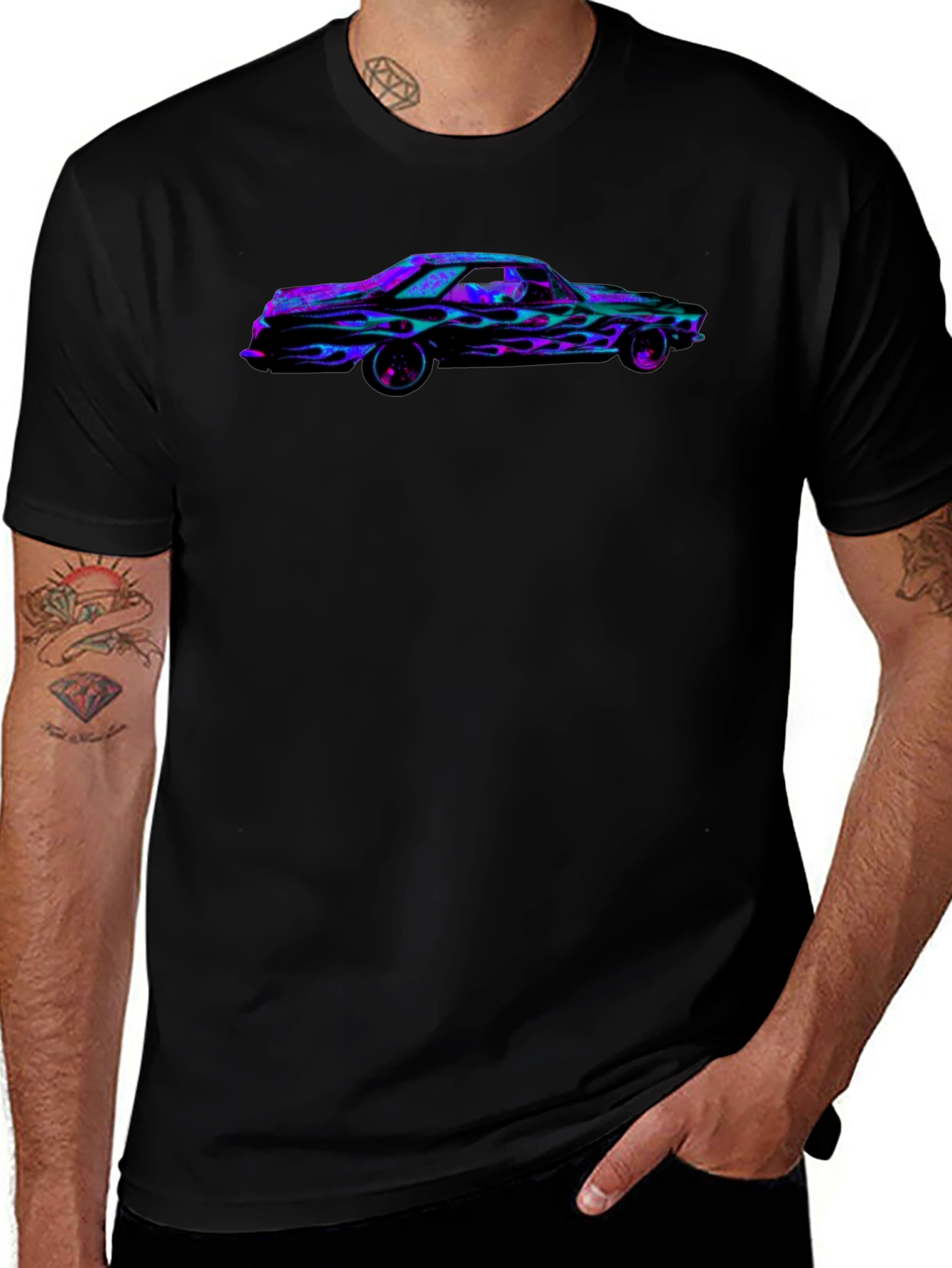 Flaming Car Graphic Tee - Bold Black T-Shirt