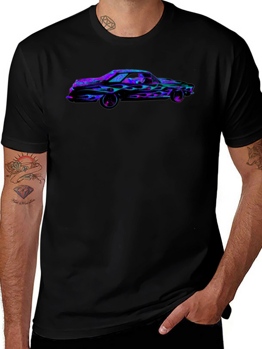 Flaming Car Graphic Tee - Bold Black T-Shirt