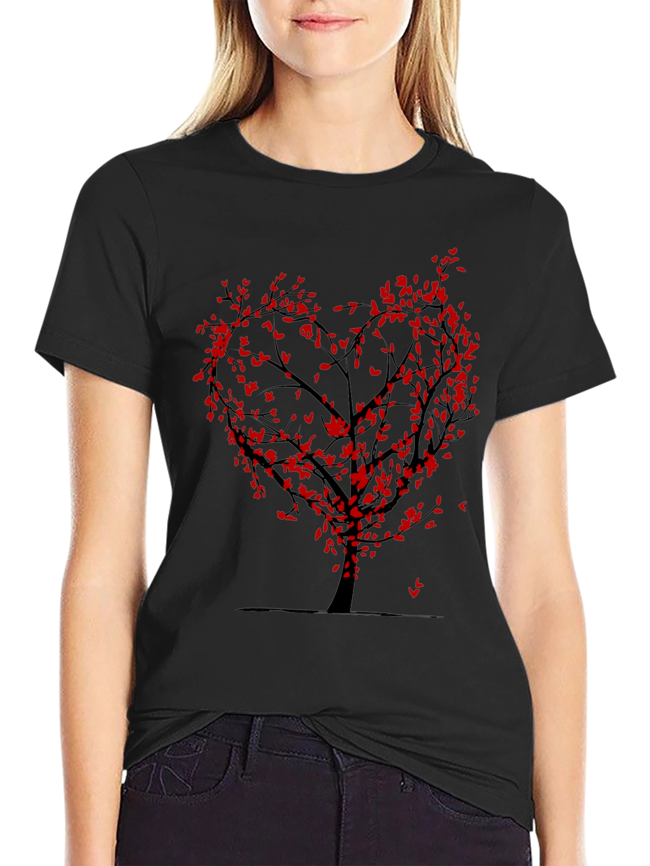 Heart Tree Graphic Tee - Trendy Black T-Shirt