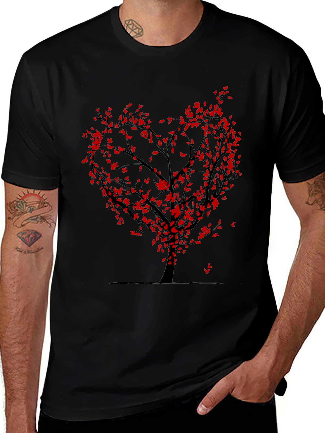 Heart Tree Graphic Tee - Trendy Black T-Shirt