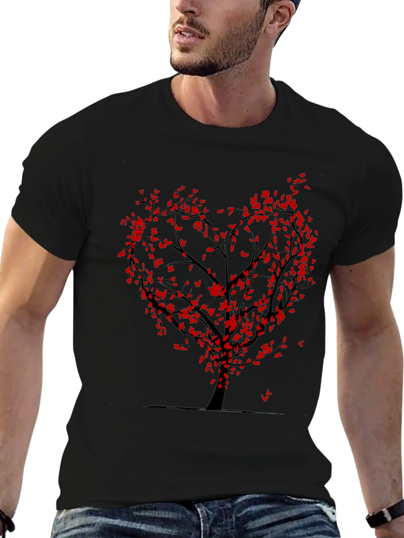 Heart Tree Graphic Tee - Trendy Black T-Shirt