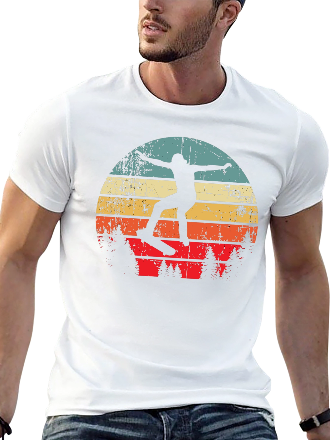 Retro Skateboarder Sunset Graphic Tee