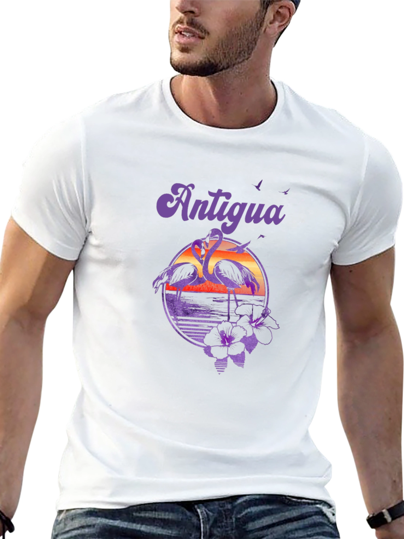 Antigua Flamingo Sunset Graphic T-Shirt