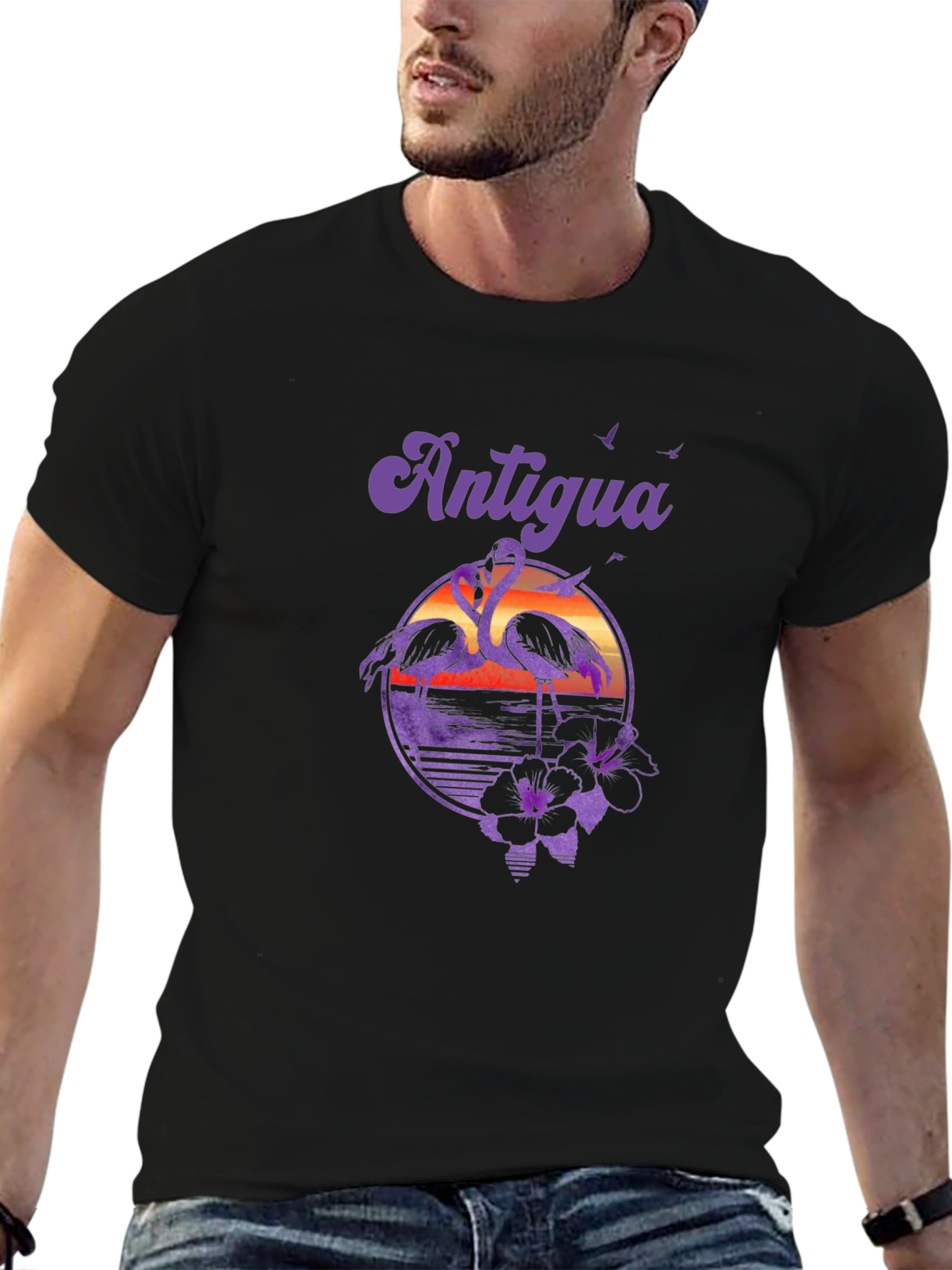 Antigua Flamingo Sunset Graphic T-Shirt
