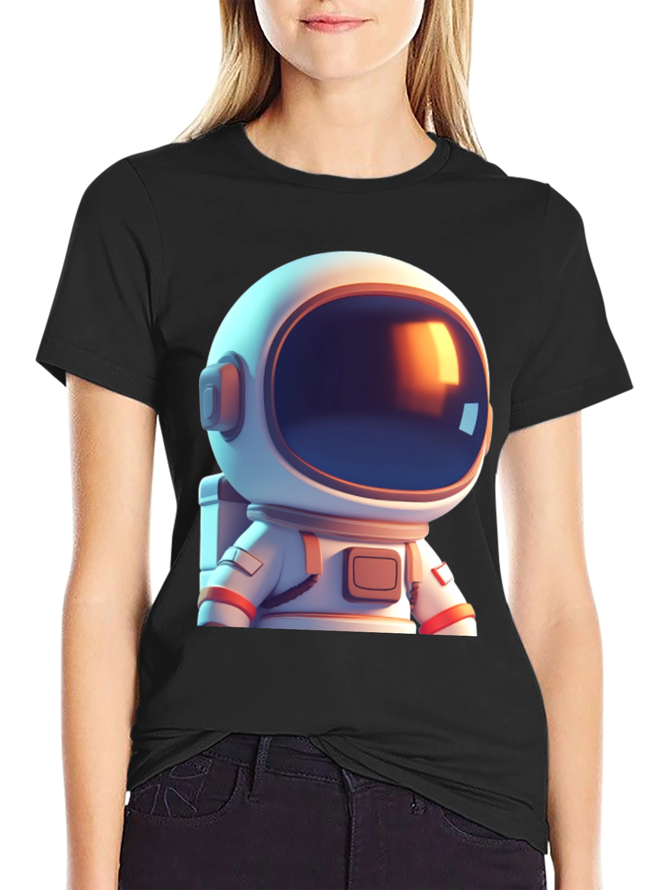 Astronaut Cartoon Graphic Black T-Shirt