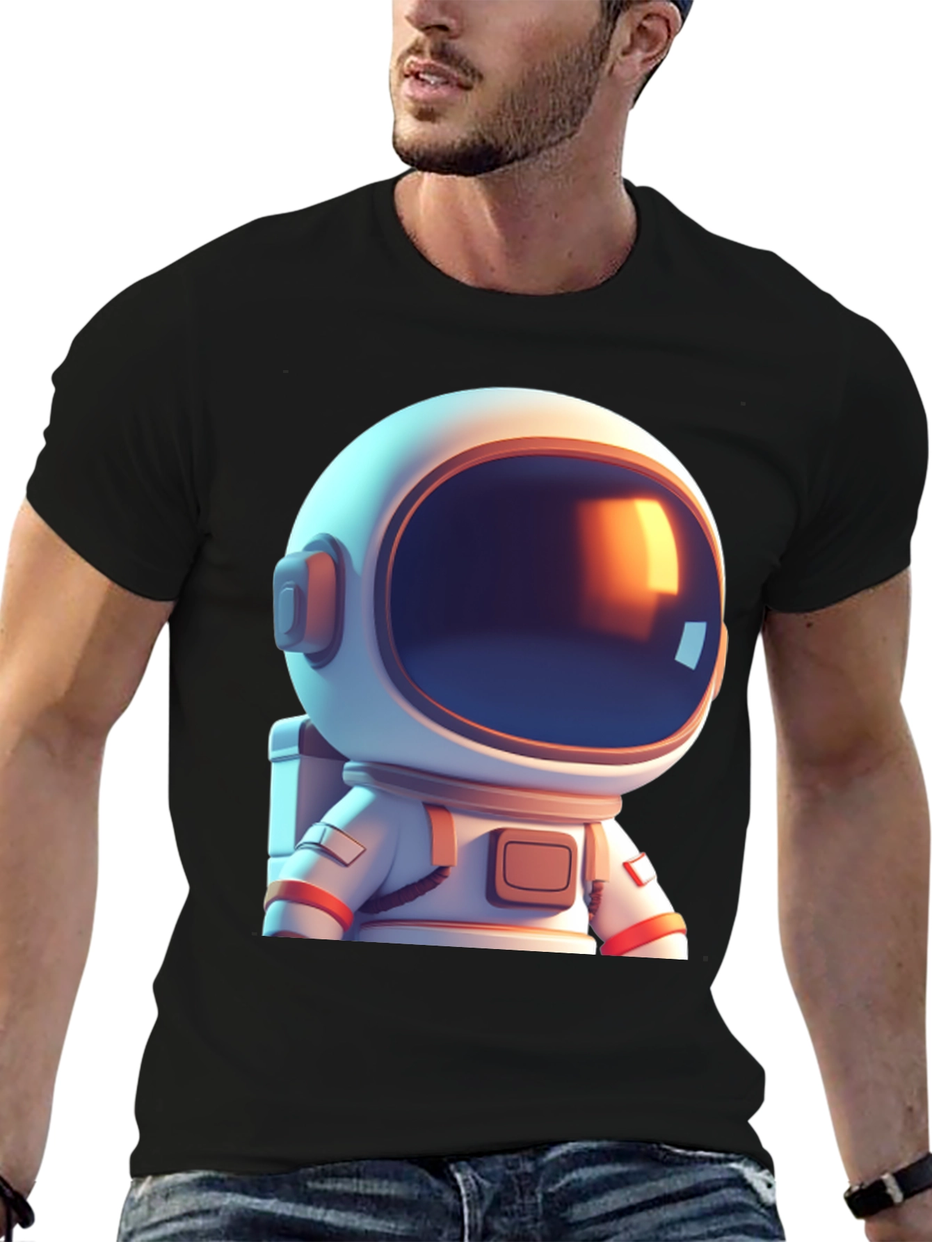 Astronaut Cartoon Graphic Black T-Shirt