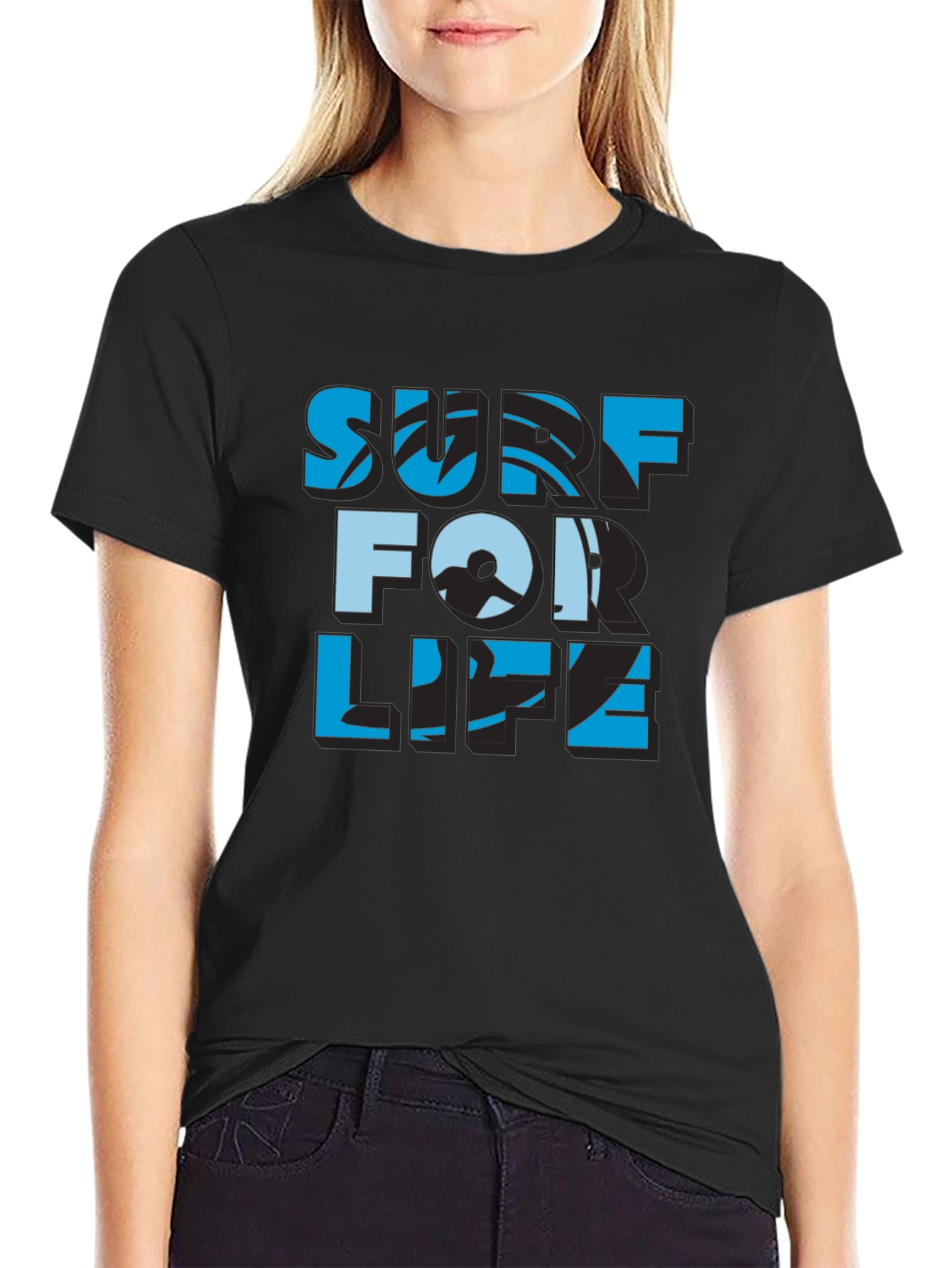 Surf For Life Black T-Shirt | Cool Design