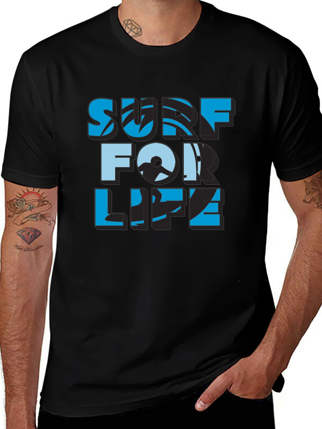 Surf For Life Black T-Shirt | Cool Design
