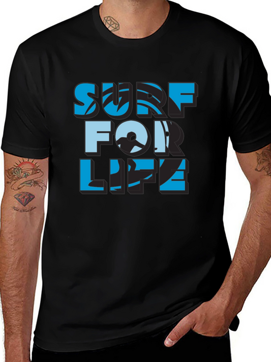 Surf For Life Black T-Shirt | Cool Design
