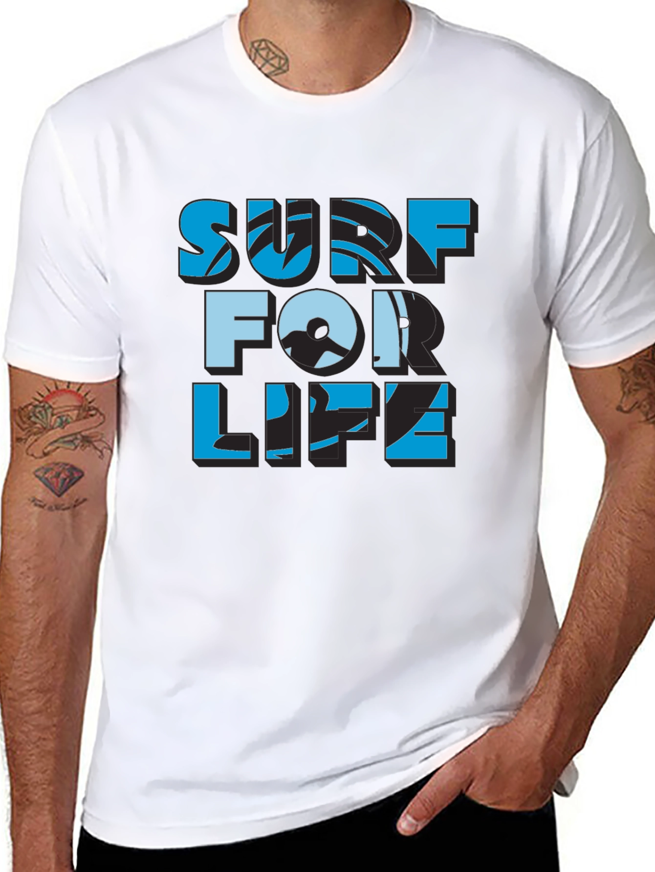 Surf For Life Black T-Shirt | Cool Design