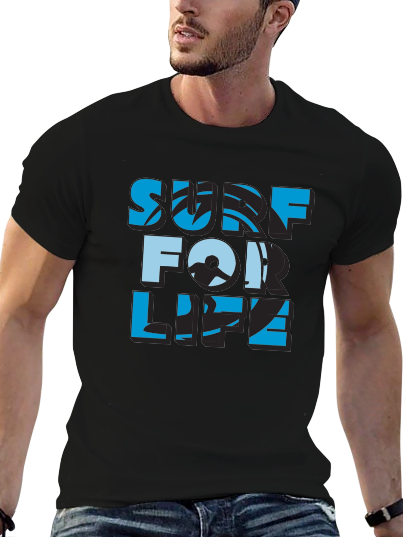 Surf For Life Black T-Shirt | Cool Design