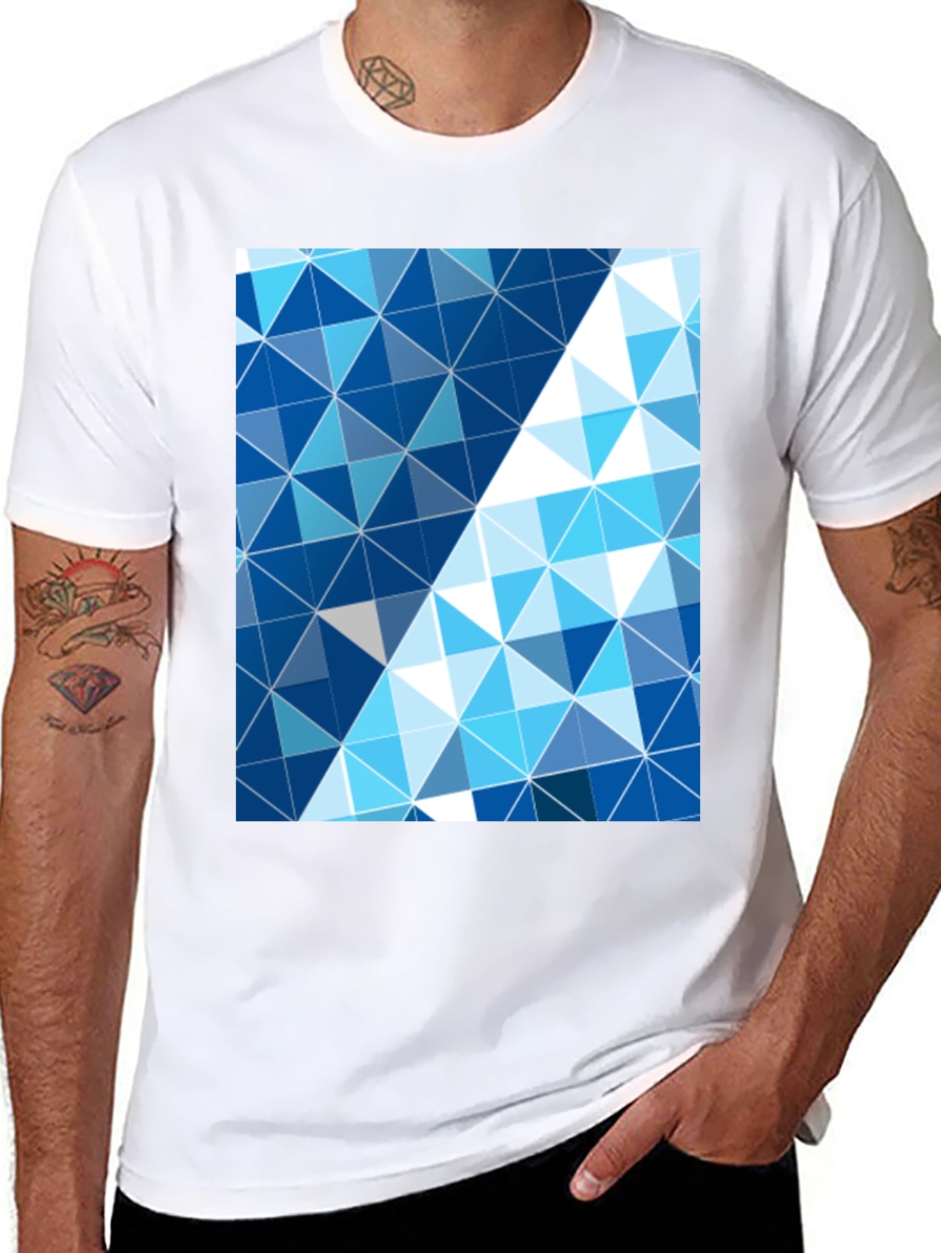 Geometric Triangle Print Mens Black T-Shirt