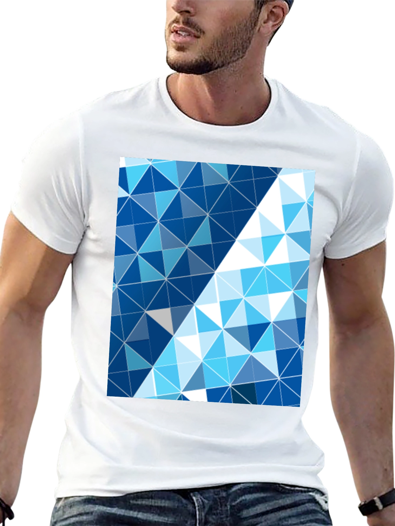 Geometric Triangle Print Mens Black T-Shirt