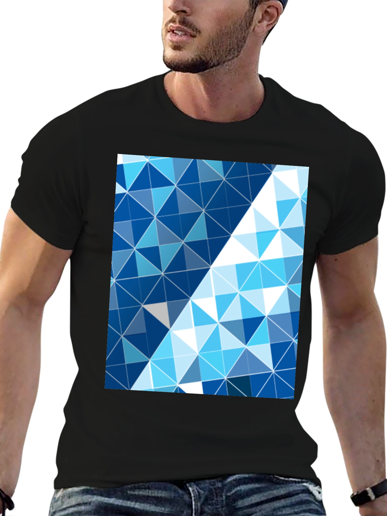 Geometric Triangle Print Mens Black T-Shirt