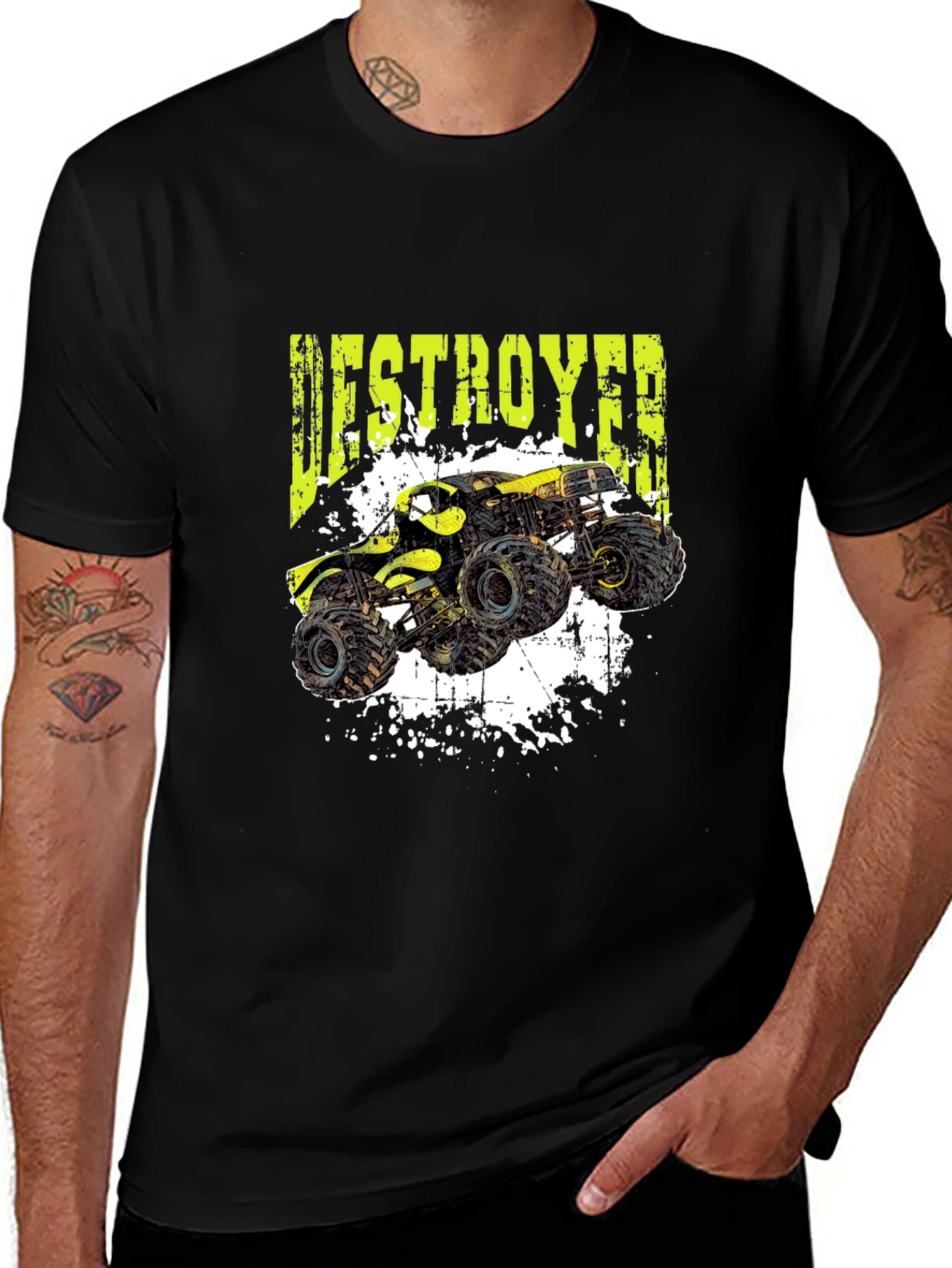 Monster Truck Destroyer Graphic T-Shirt - Black