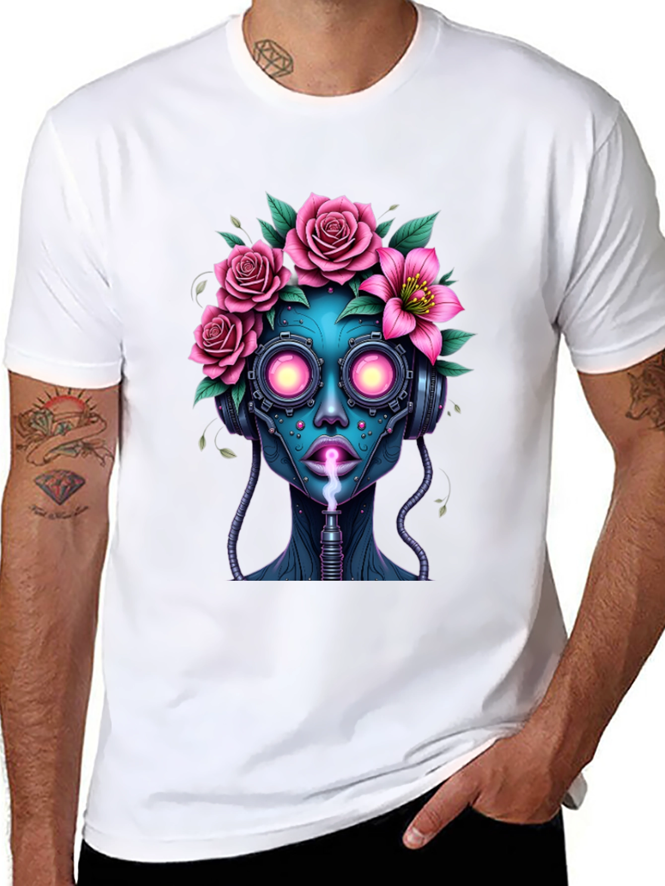 Cyberpunk Floral Head T-Shirt