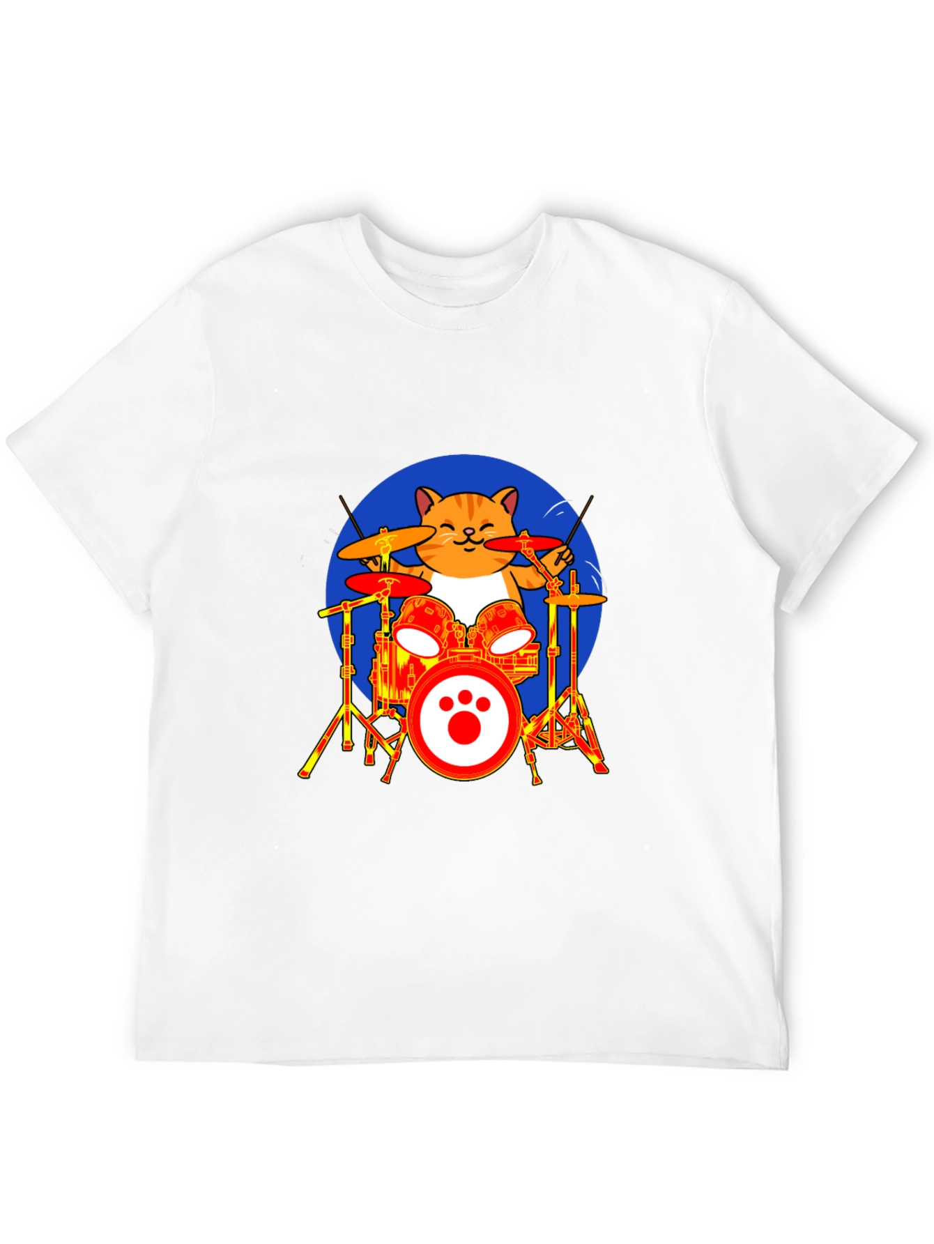 Cat Drummer T-Shirt - Black Cotton Tee