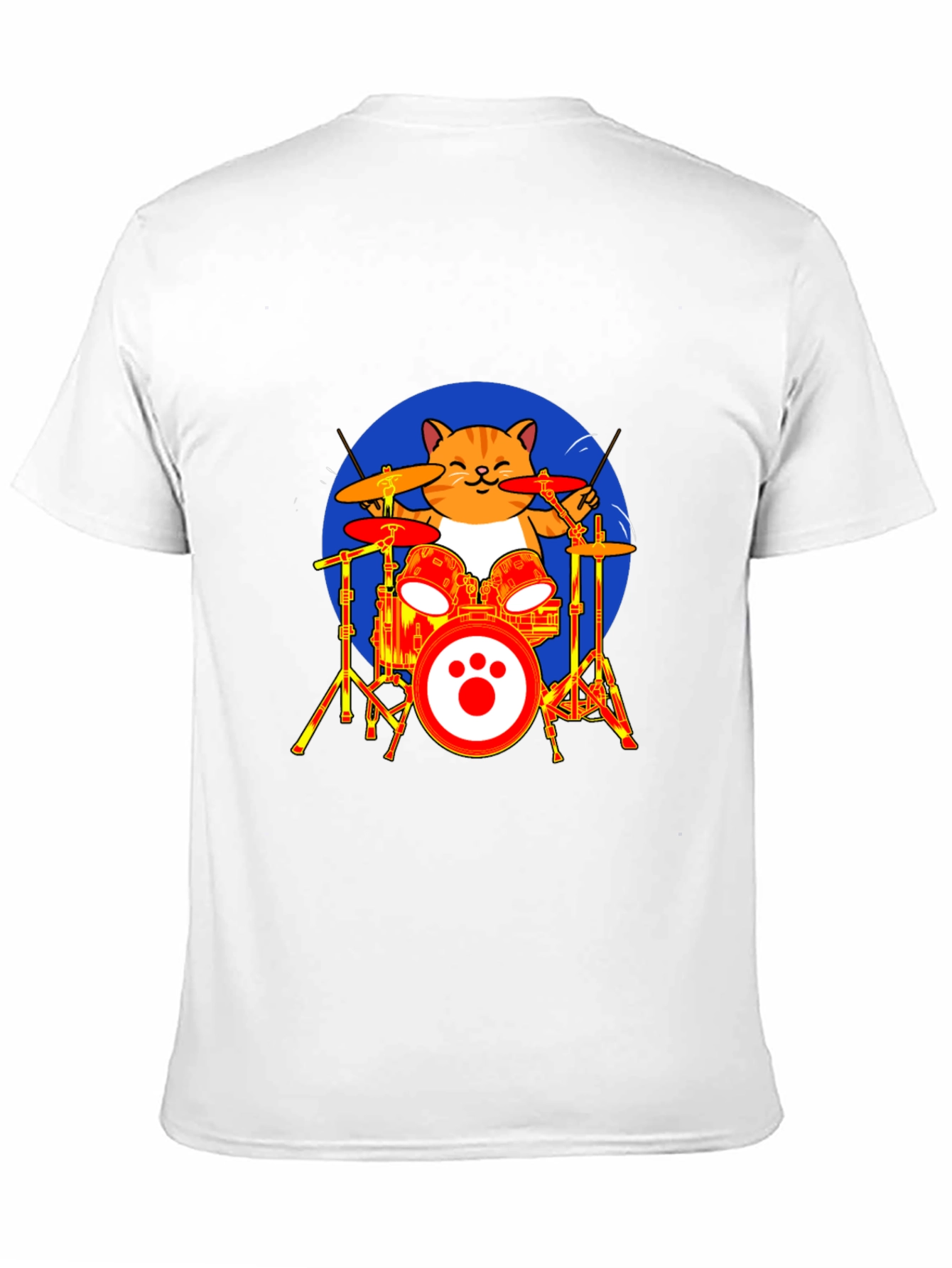 Cat Drummer T-Shirt - Black Cotton Tee