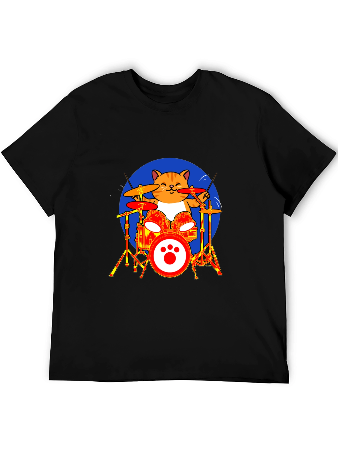 Cat Drummer T-Shirt - Black Cotton Tee