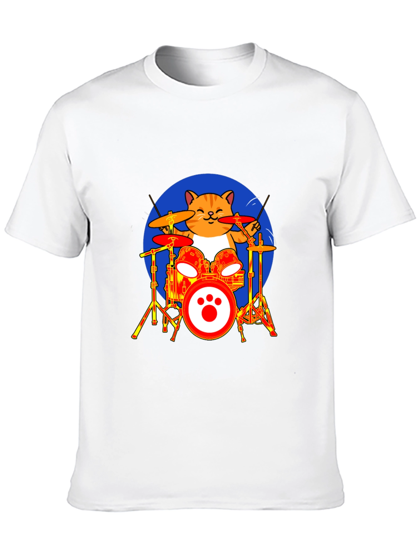 Cat Drummer T-Shirt - Black Cotton Tee