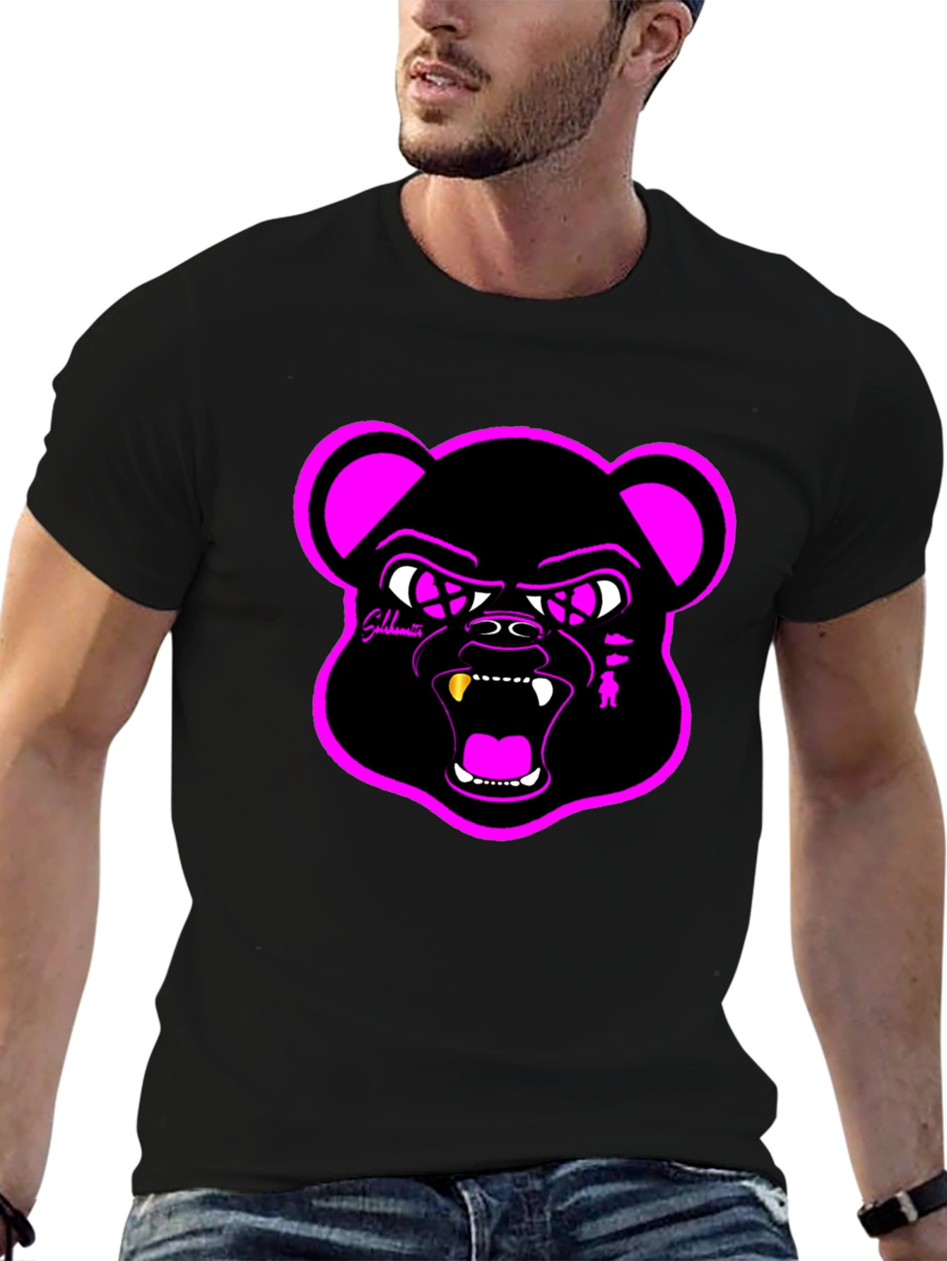 Graphic Black T-Shirt with Bear Design