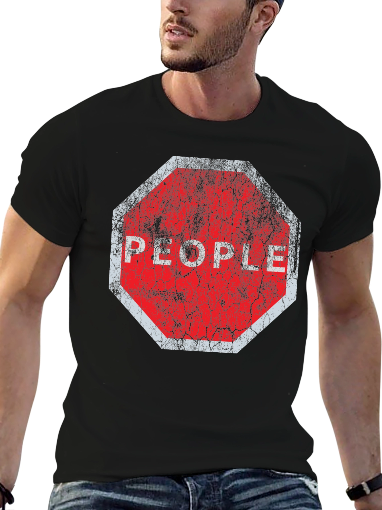 Stop People Graphic Tee - Black Cotton T-Shirt