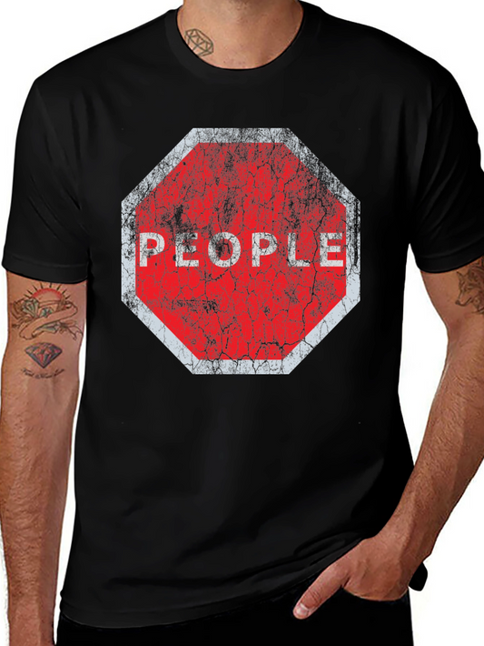 Stop People Graphic Tee - Black Cotton T-Shirt