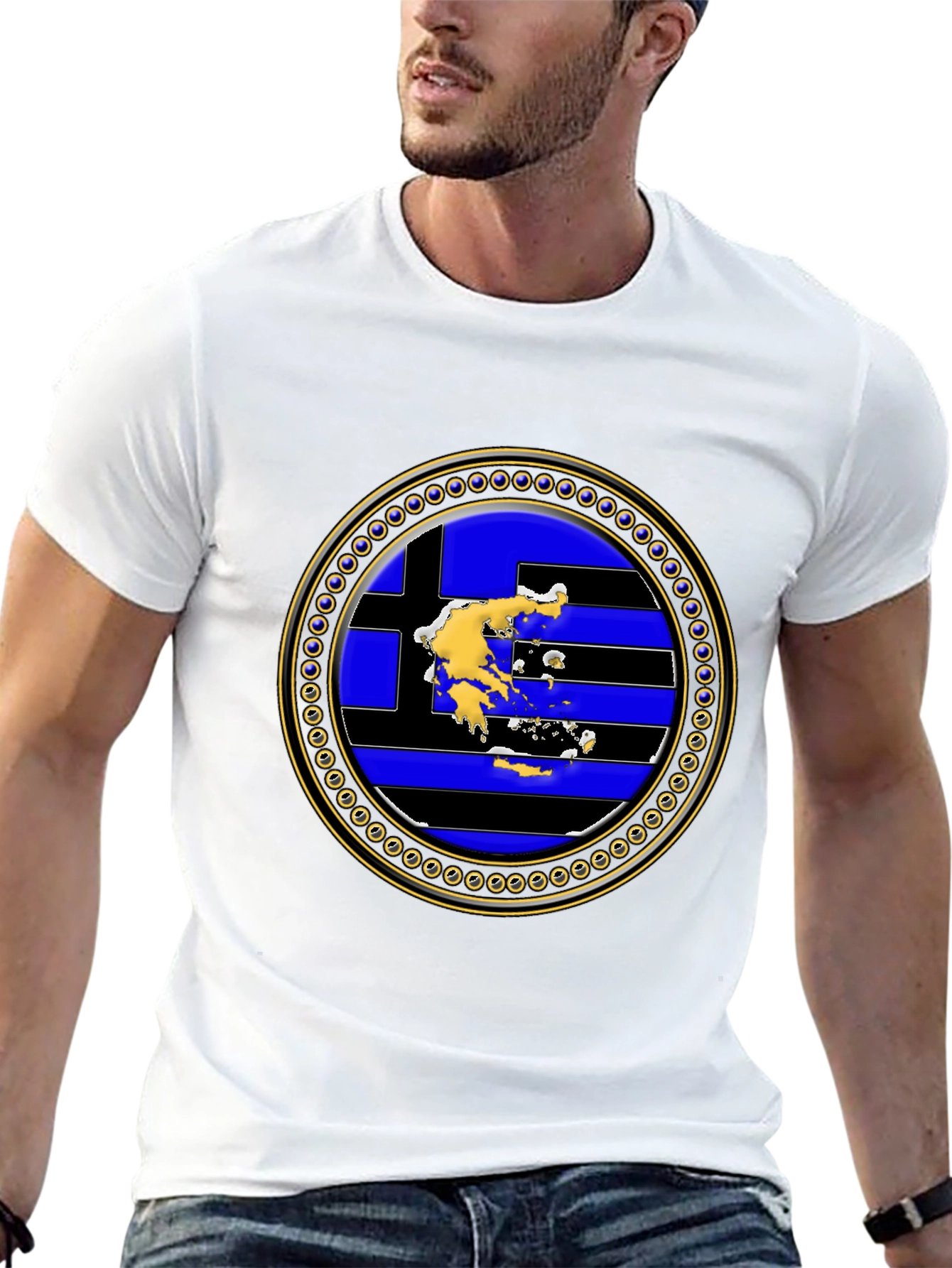 Greek Flag Map T-Shirt - Black Cotton Tee