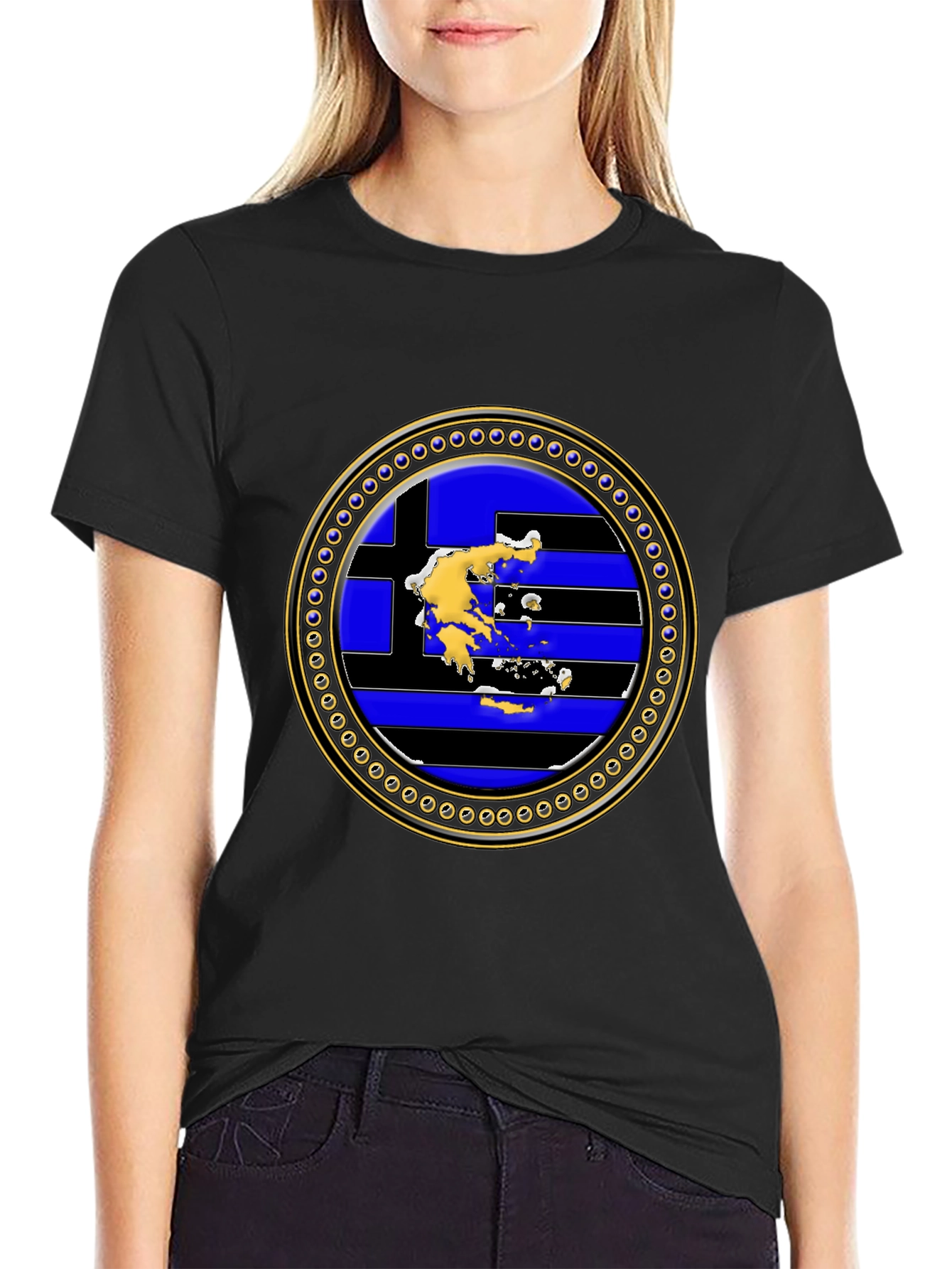 Greek Flag Map T-Shirt - Black Cotton Tee