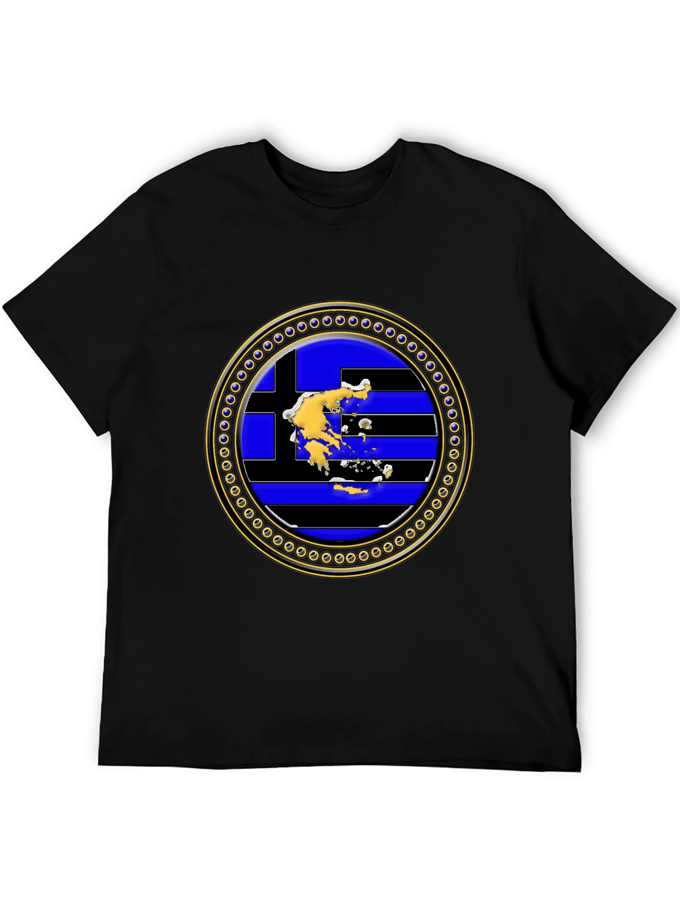 Greek Flag Map T-Shirt - Black Cotton Tee