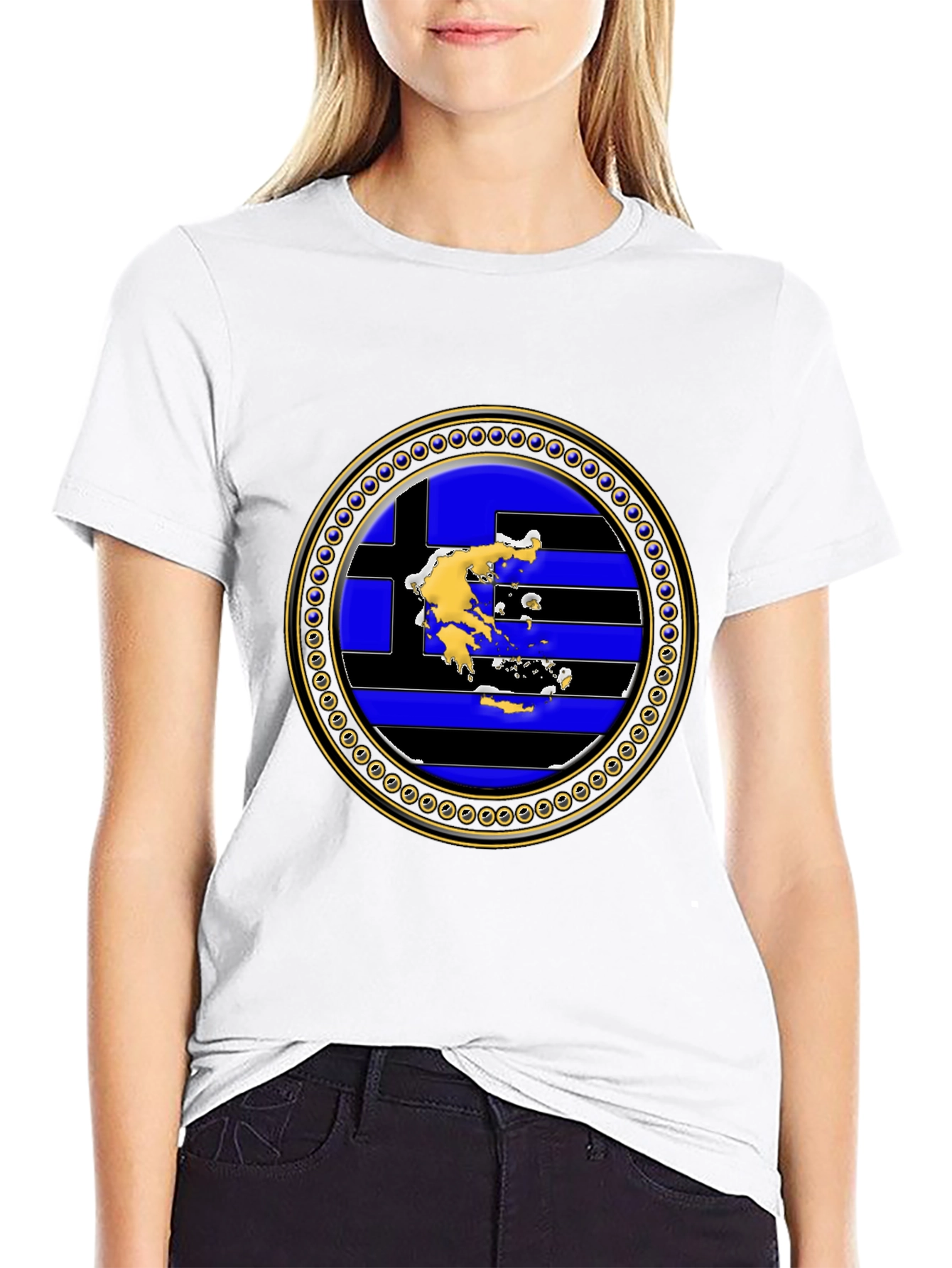 Greek Flag Map T-Shirt - Black Cotton Tee