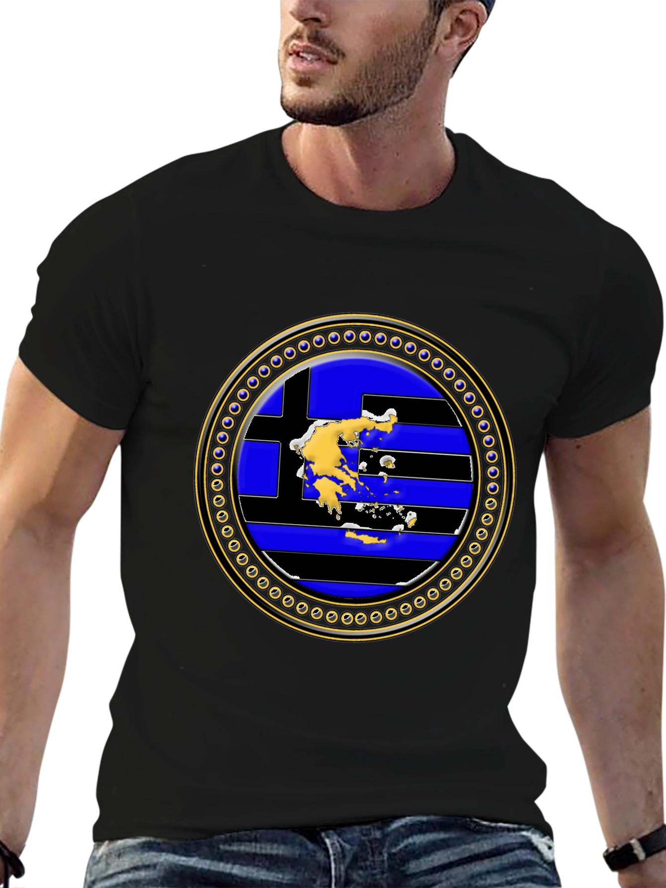 Greek Flag Map T-Shirt - Black Cotton Tee